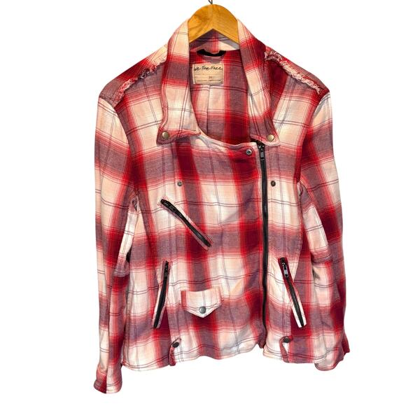 We the Free Stranger Friends Pink Plaid Oversized Moto Jacket - size XS - Picture 2 of 7